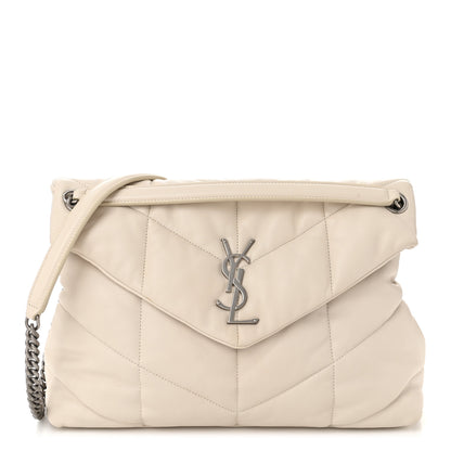 Saint Laurent Lambskin Quilted Medium Loulou Puffer Monogram Chain Satchel Crema Soft 1 of 12