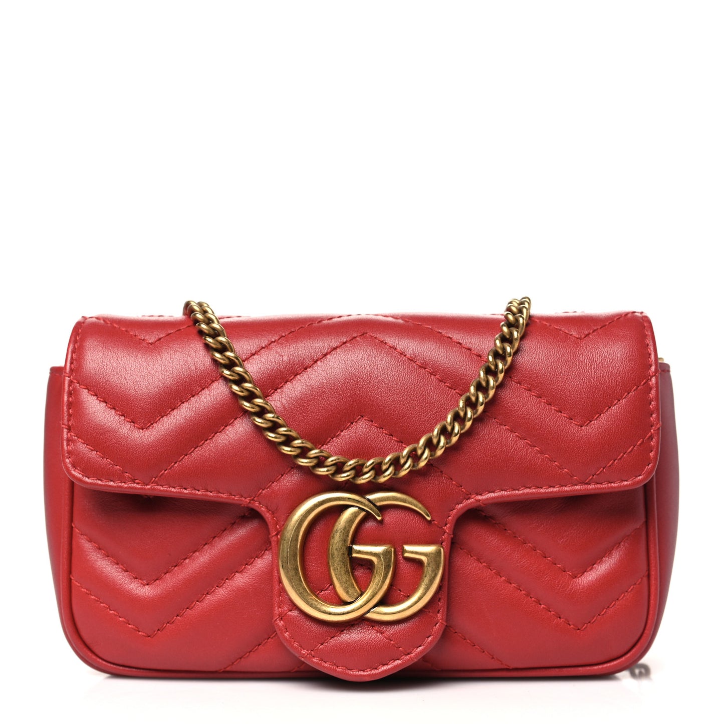 Calfskin Matelasse Super Mini GG Marmont Shoulder Bag Hibiscus Red