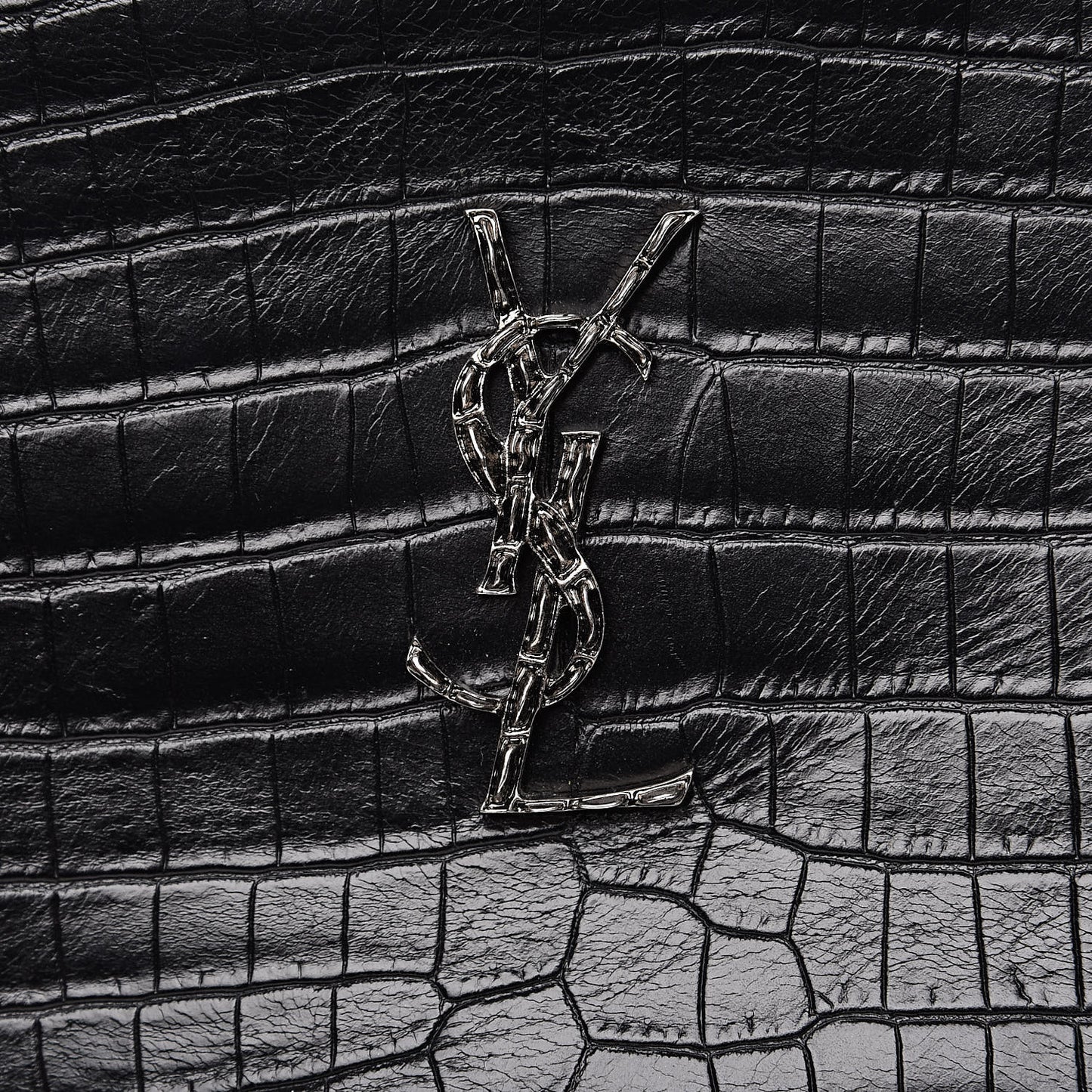 Calfskin Crocodile Embossed Monogram Lou Camera Bag Black