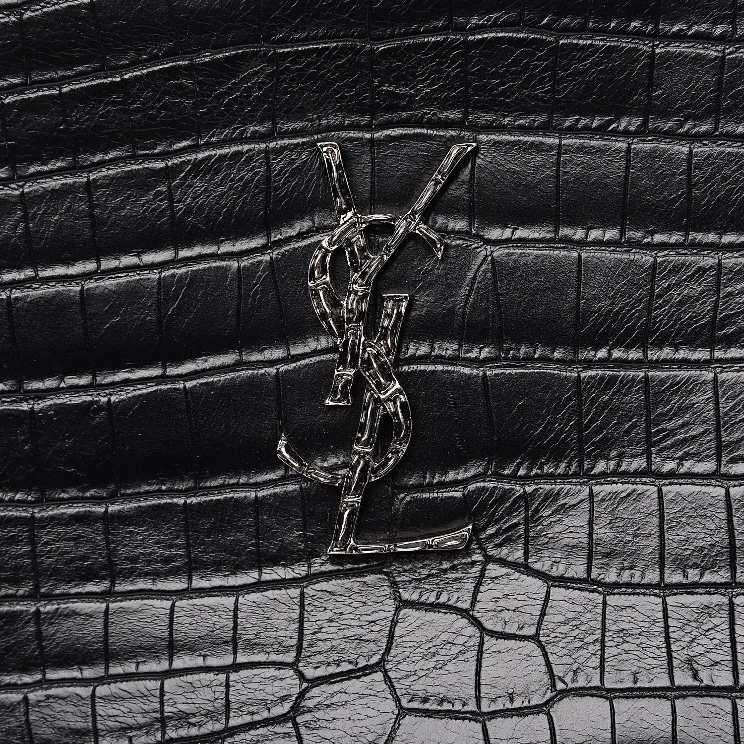 Saint Laurent Calfskin Crocodile Embossed Monogram Lou Camera Bag Black 10 of 11