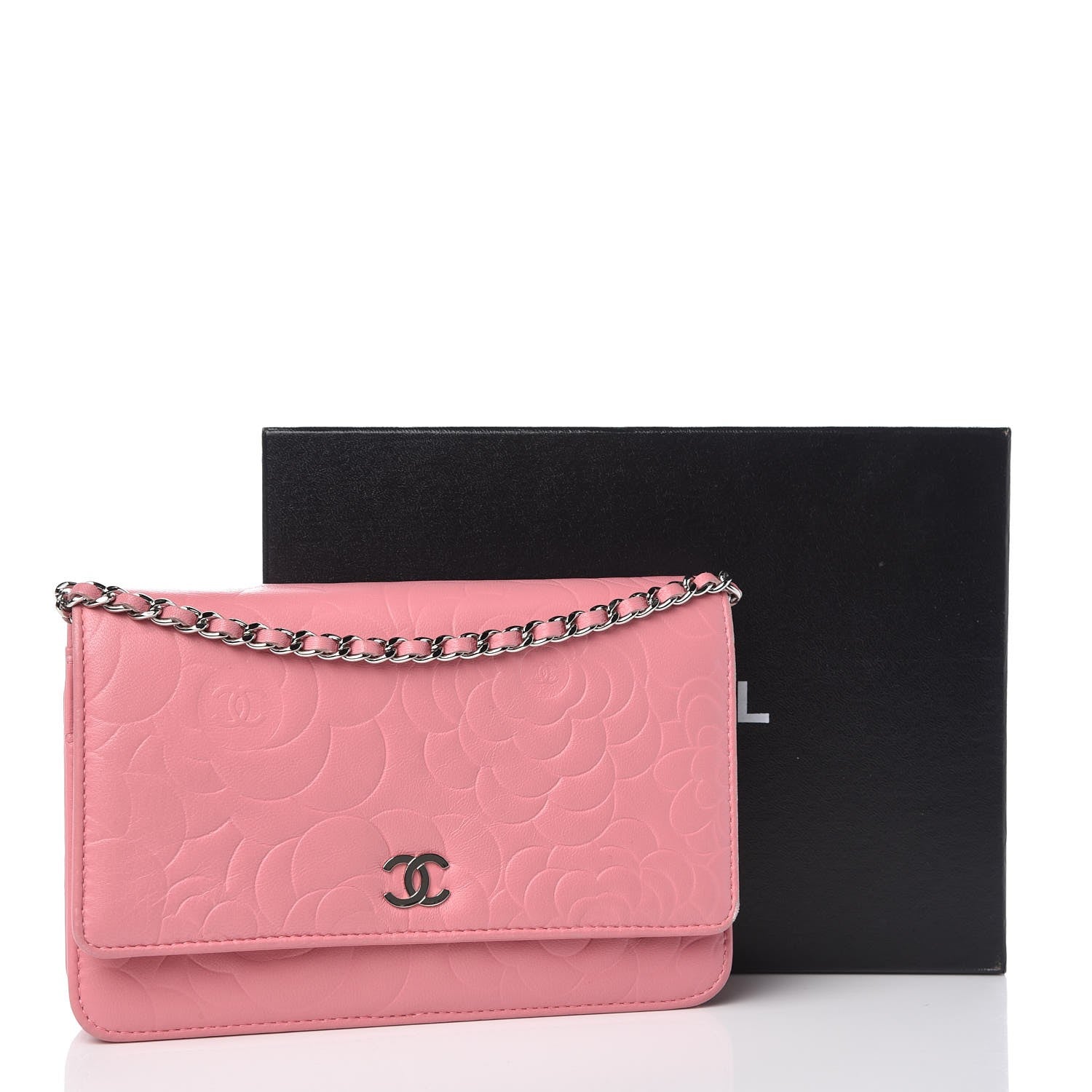 Chanel Lambskin Camellia Embossed Wallet On Chain WOC Pink 13 of 13