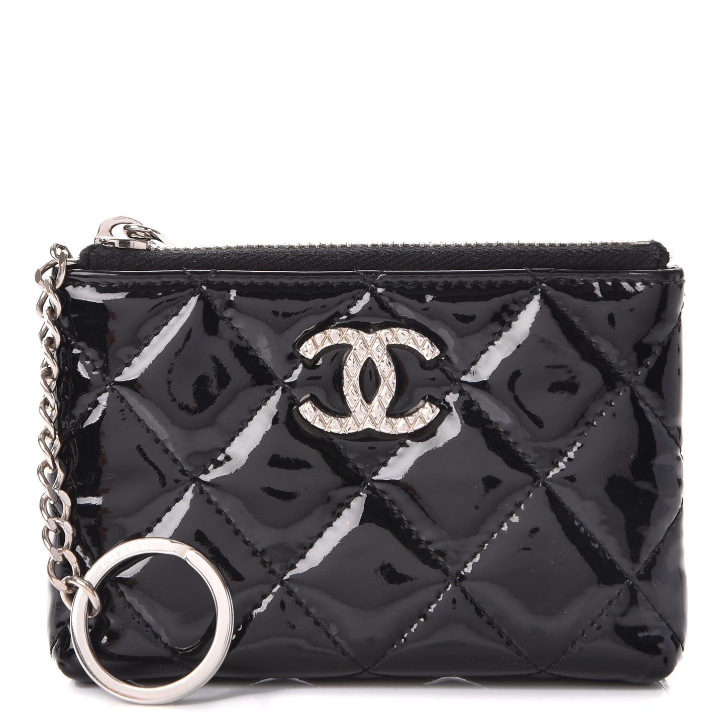 Patent Quilted Brilliant Key Holder Case Black