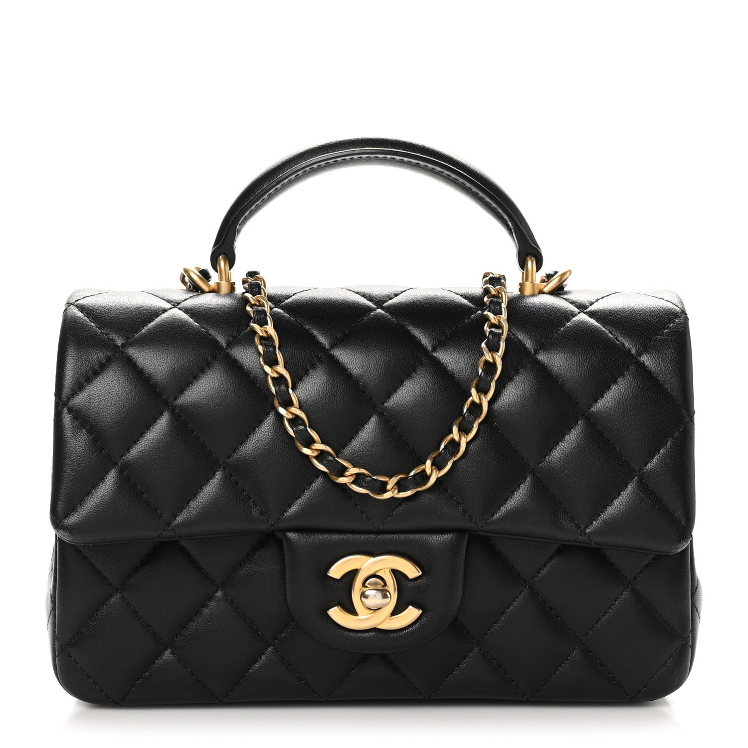 Chanel Lambskin Quilted Mini Top Handle Rectangular Flap Black 1 of 10