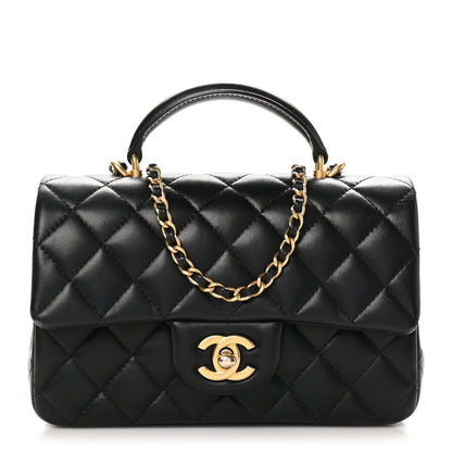 Chanel Lambskin Quilted Mini Top Handle Rectangular Flap Black 1 of 10