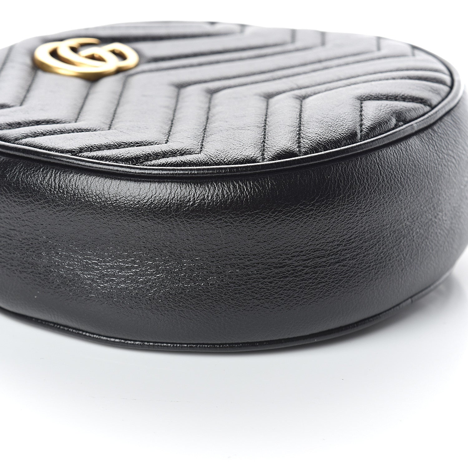 Gucci Azalea Calfskin Matelasse Heart Mini GG Marmont Round Shoulder Bag Black 6 of 7