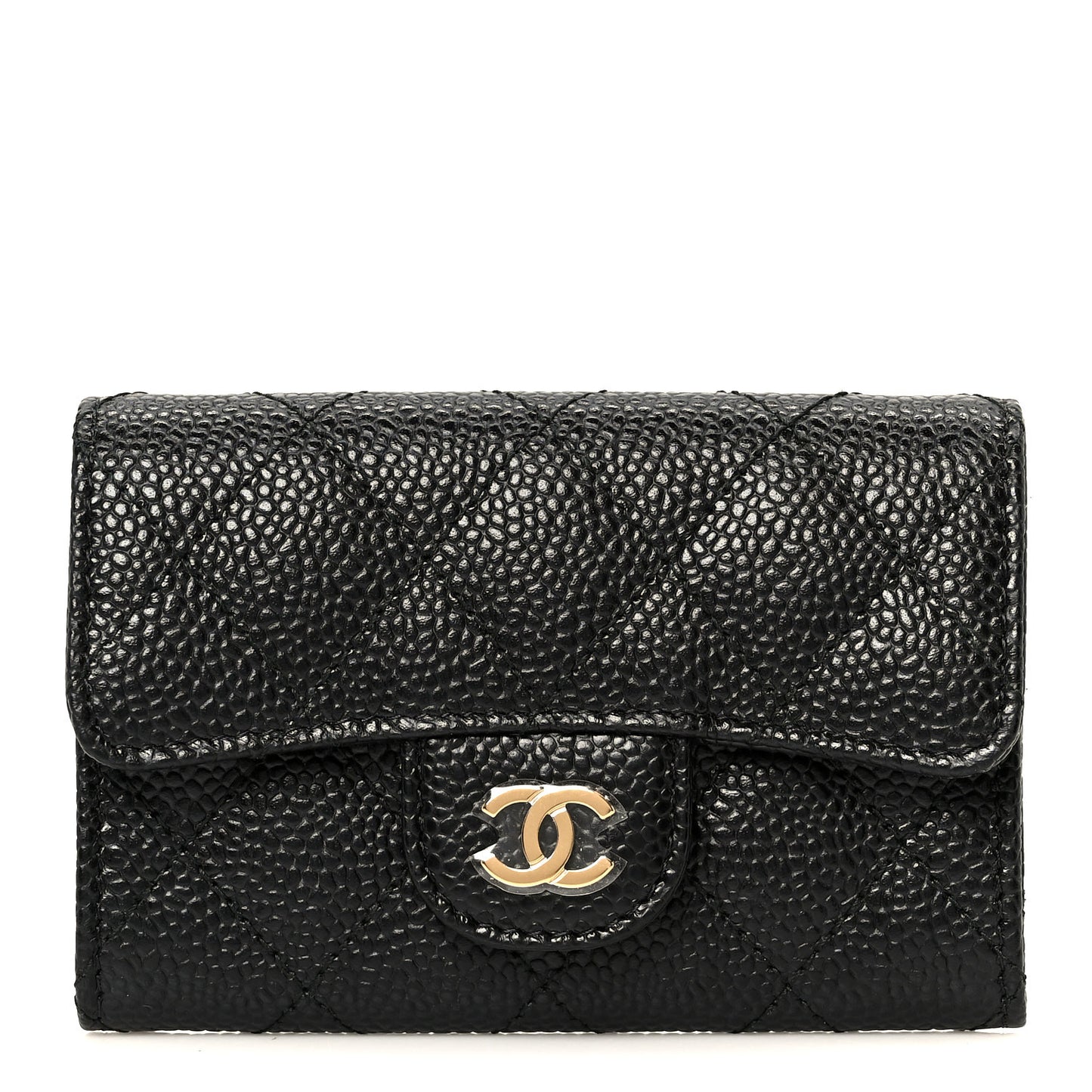 Caviar Quilted Flap Card Holder Black
