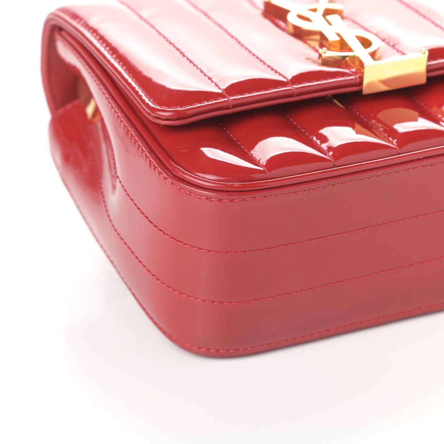 Patent Matelasse Monogram Small Vicky Chain Bag Red