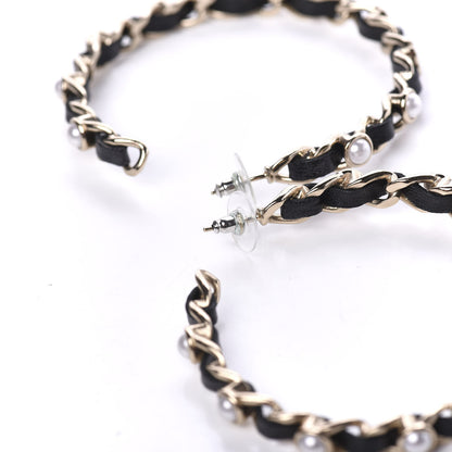 Chanel Lambskin Pearl More Is More CC Chain Hoop Earrings Gold Black 4 of 8