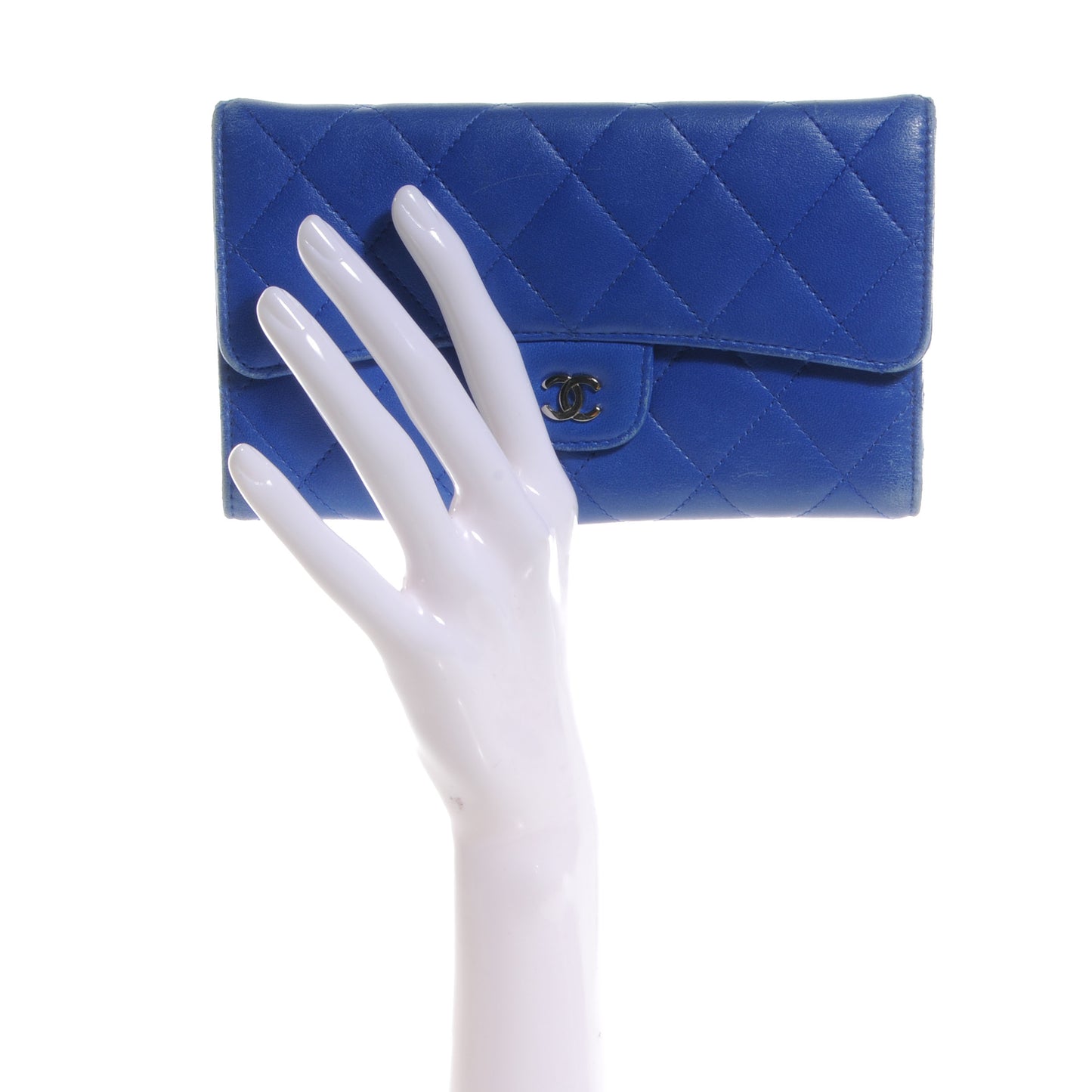 Lambskin Quilted Large Flap Wallet Dark Blue