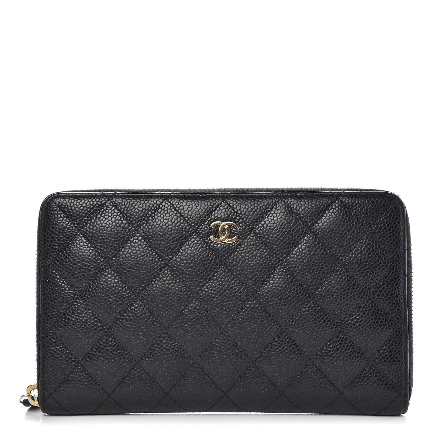 Caviar Quilted Large Zip Around Organizer Wallet Black