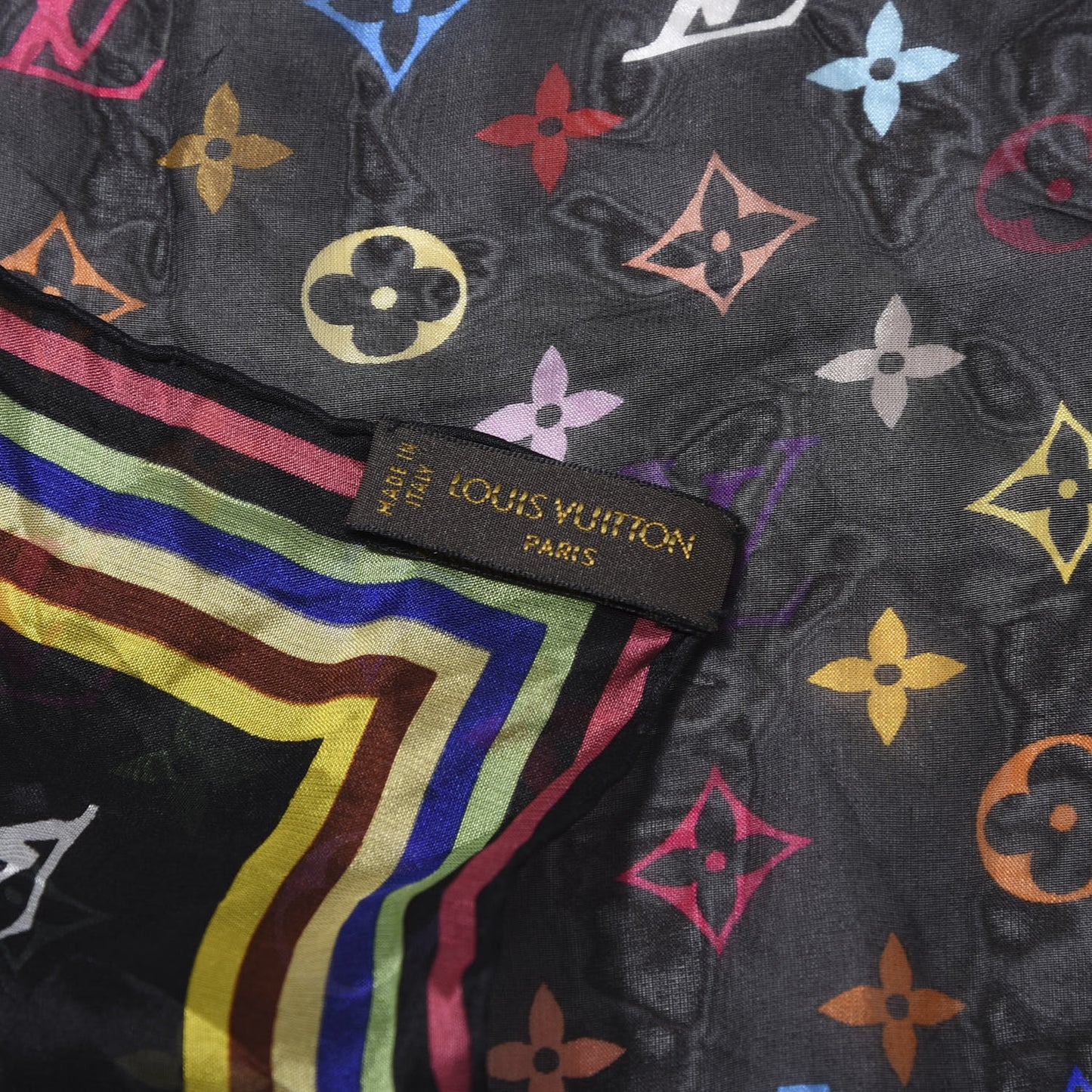 Silk Monogram Multicolor Square Scarf Black