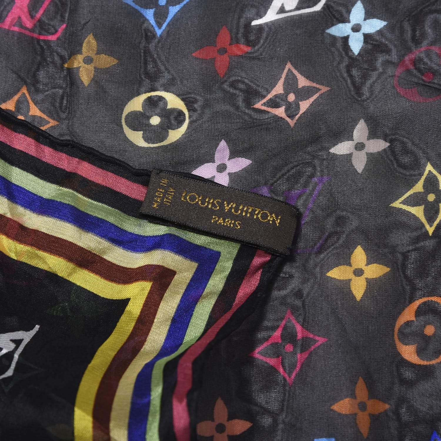 Louis Vuitton Silk Monogram Multicolor Square Scarf Black 3 of 3