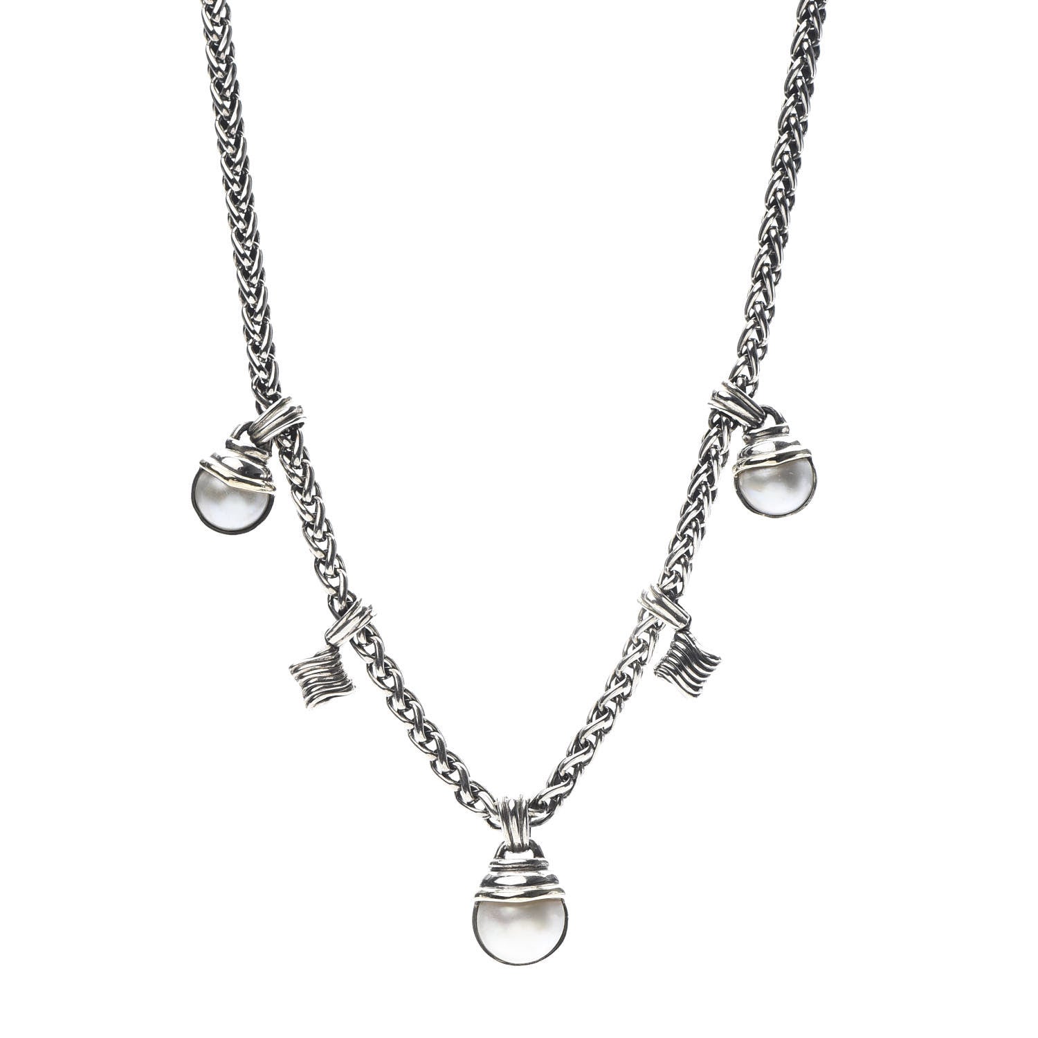 David Yurman Sterling Silver Pearl Quatrefoil Drop Necklace 1 of 7