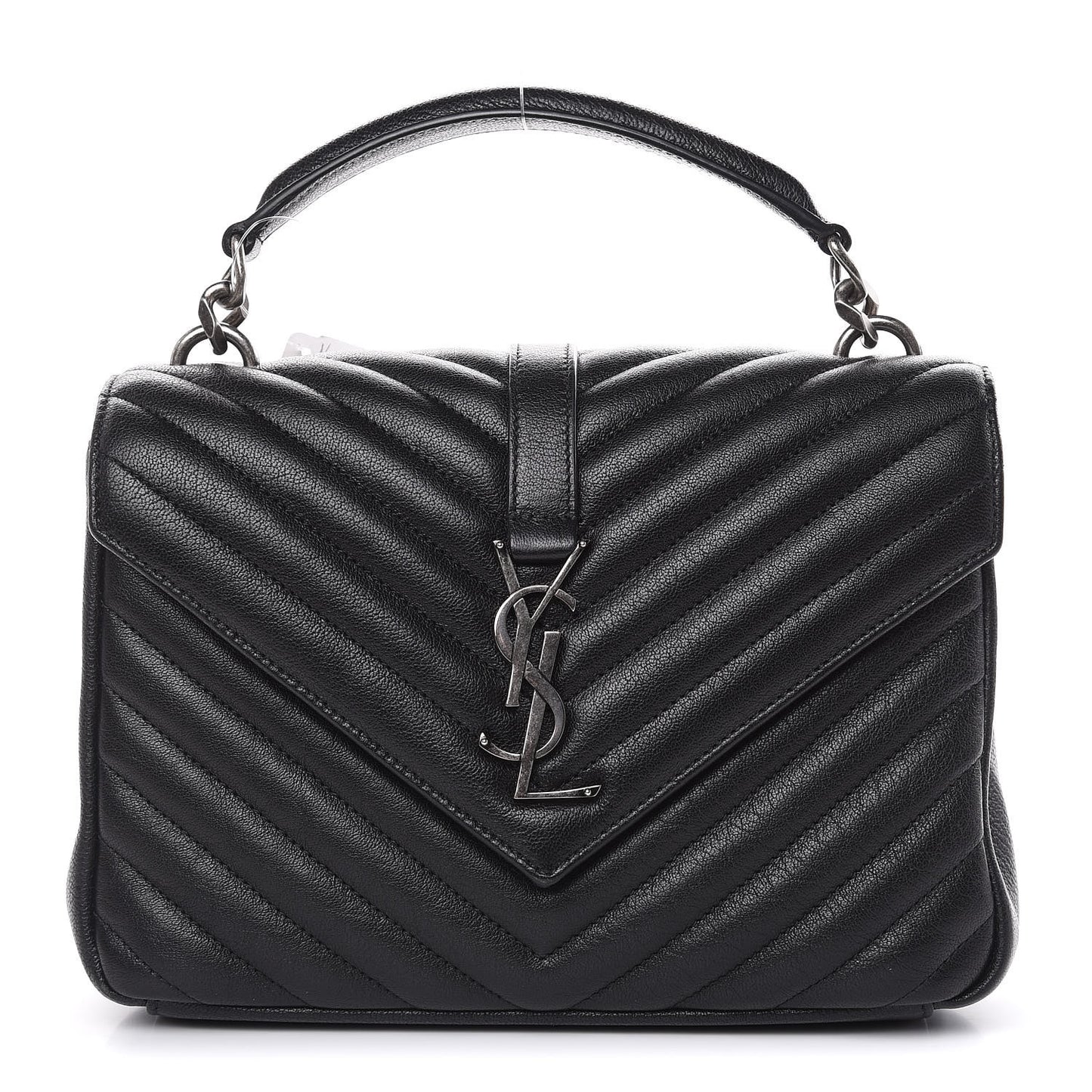 Sheepskin Matelasse Chevron Monogram Medium College Bag Black
