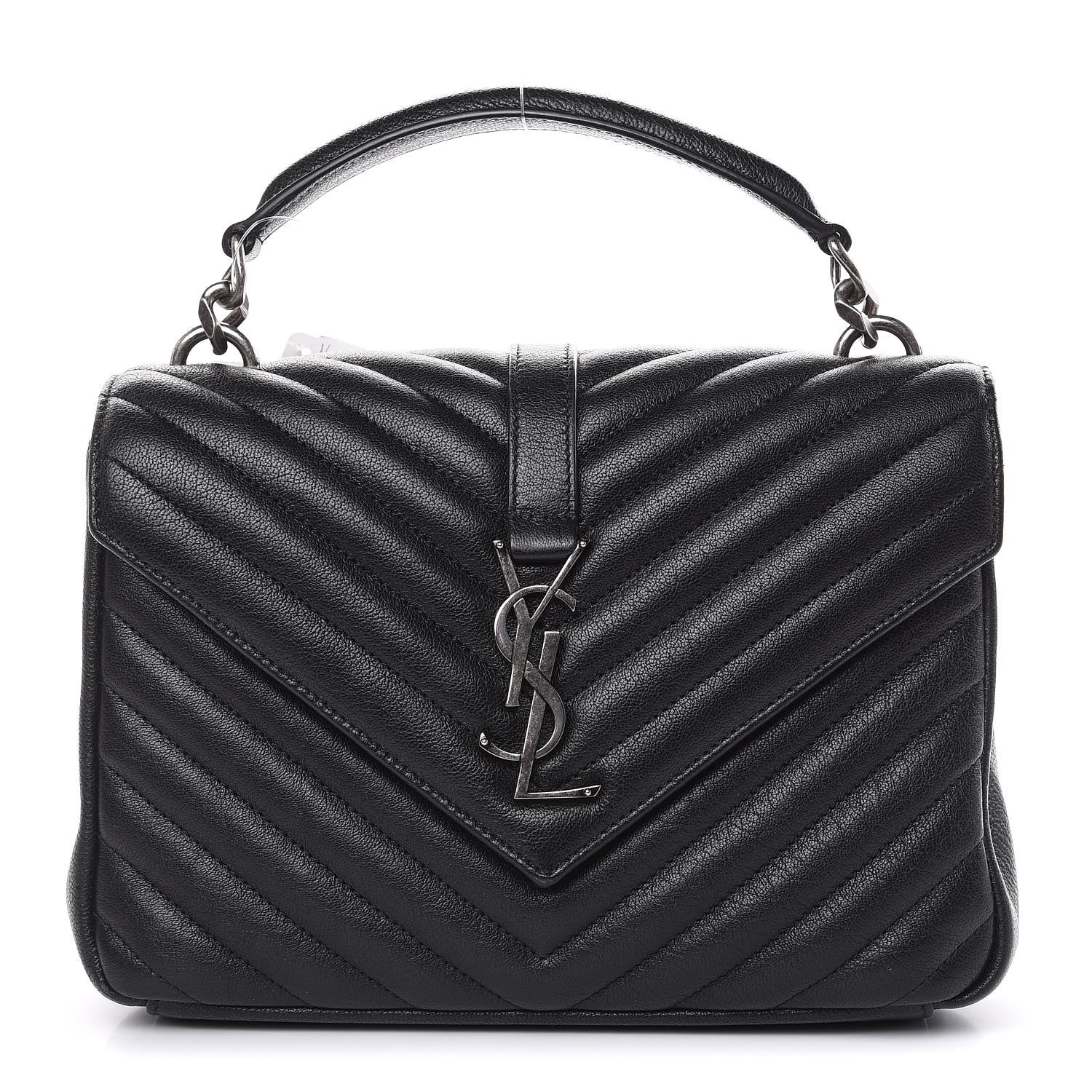 Saint Laurent Sheepskin Matelasse Chevron Monogram Medium College Bag Black 1 of 11