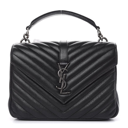 Saint Laurent Sheepskin Matelasse Chevron Monogram Medium College Bag Black 1 of 11