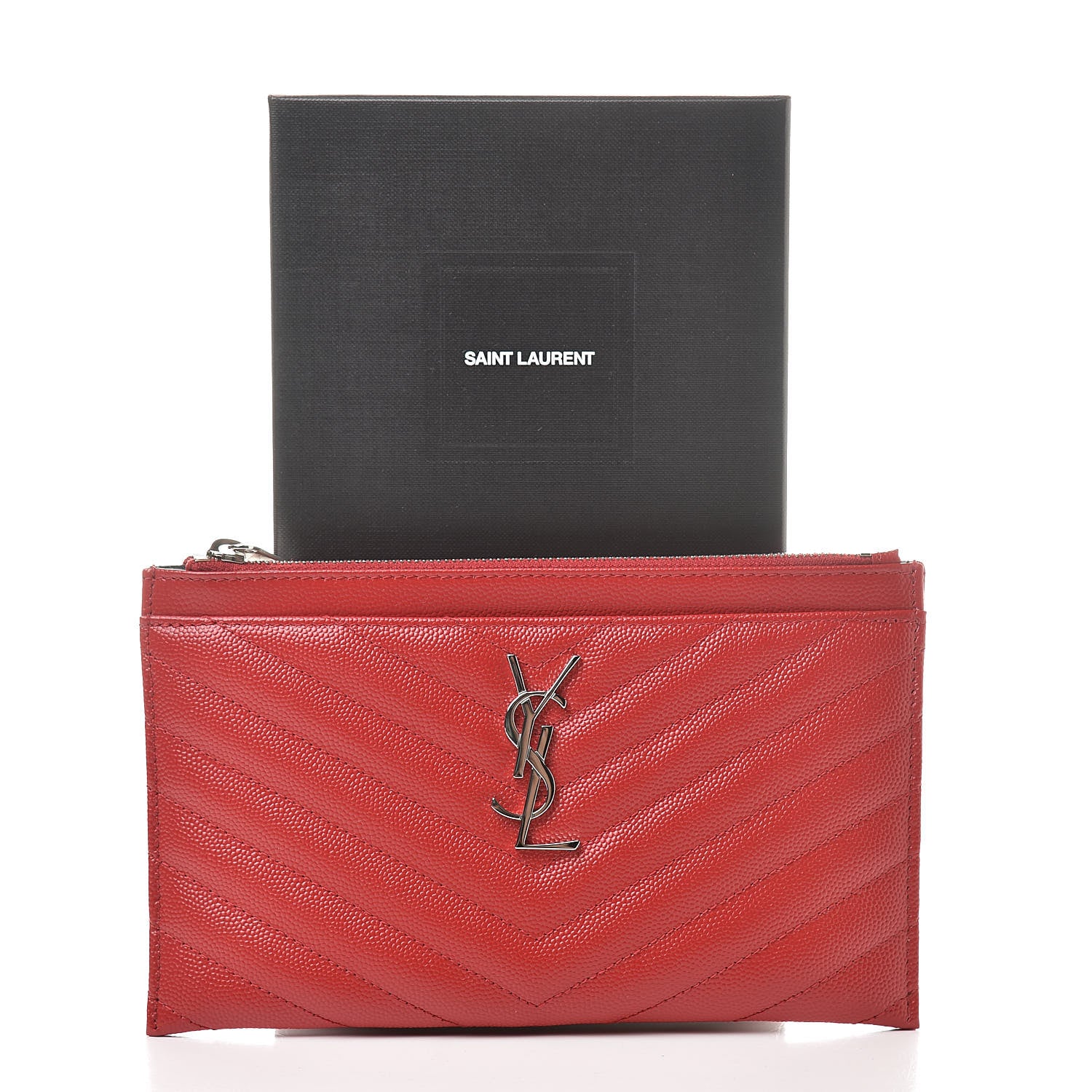 Saint Laurent Grain De Poudre Chevron Monogram Bill Pouch Bandana Red 8 of 8