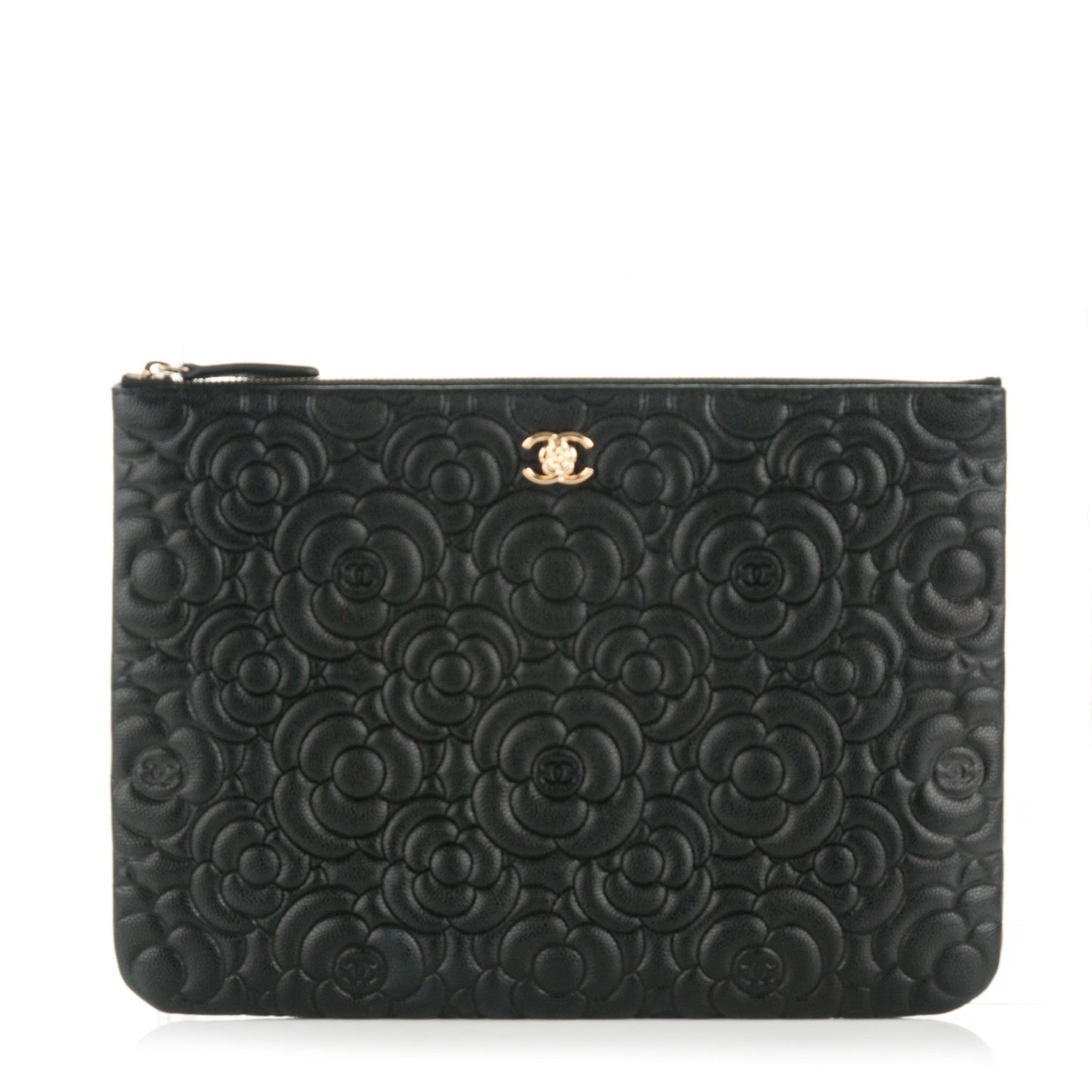 Caviar Camellia Embossed Medium Cosmetic Case Black
