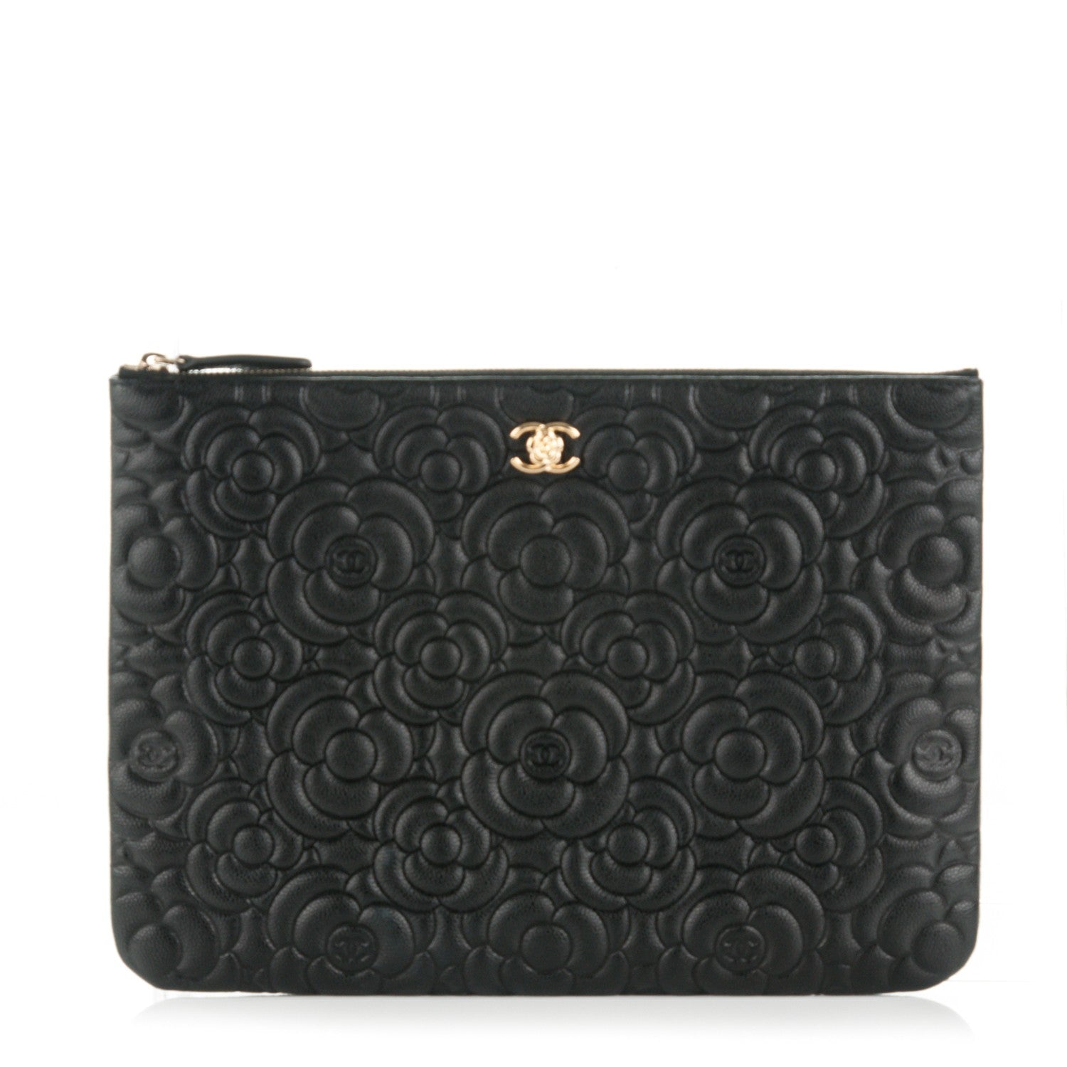 Chanel Caviar Camellia Embossed Medium Cosmetic Case Black 1 of 7