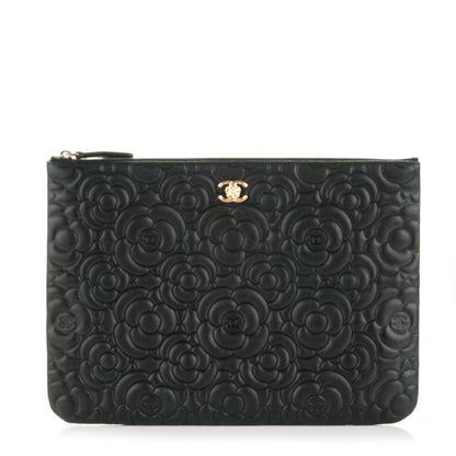 Chanel Caviar Camellia Embossed Medium Cosmetic Case Black 1 of 7