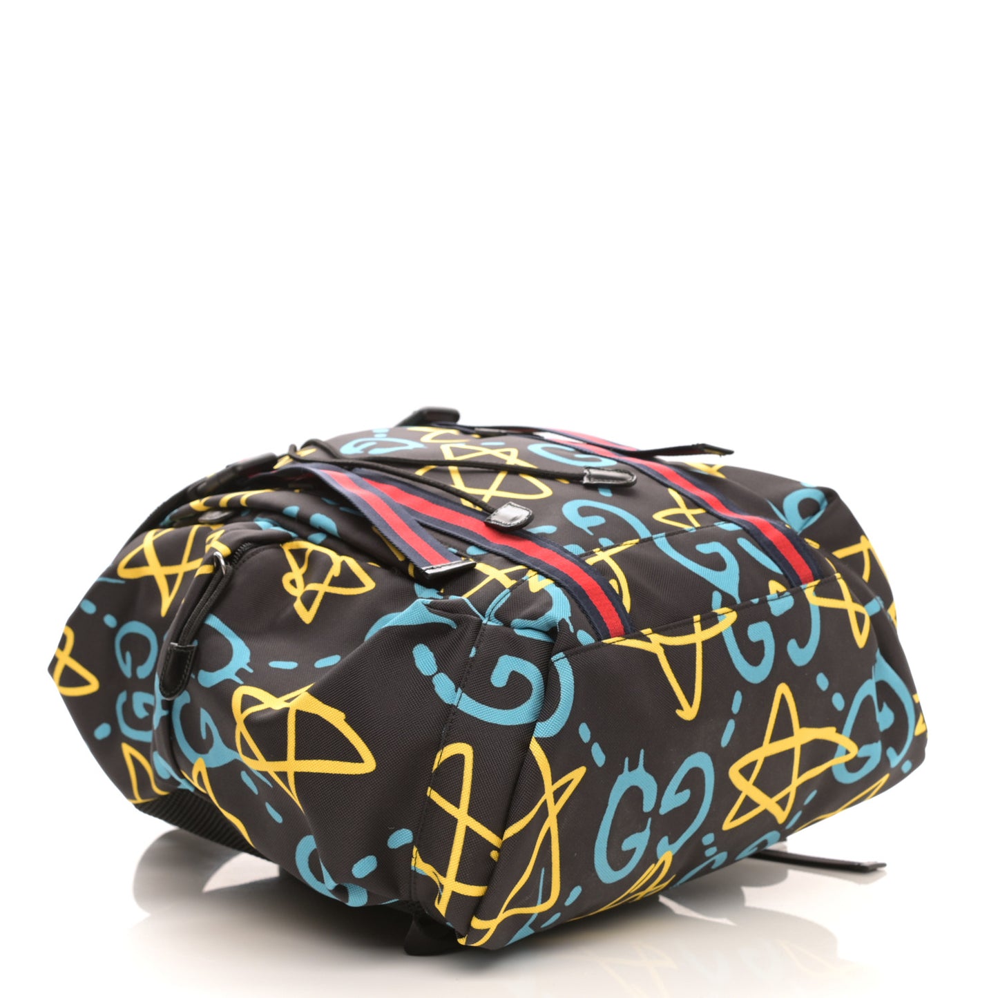 Techno Canvas GucciGhost Double Buckle Backpack Black New Acquamarine