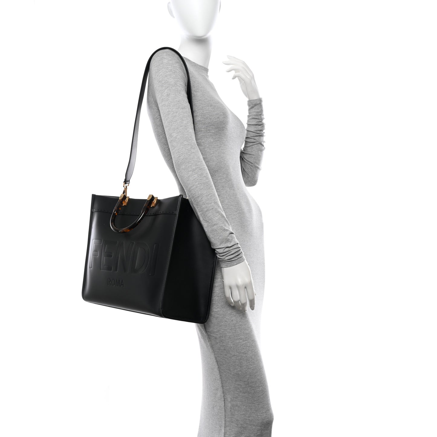 Vitello King Plexiglass Medium Fendi Sunshine Shopper Tote Black