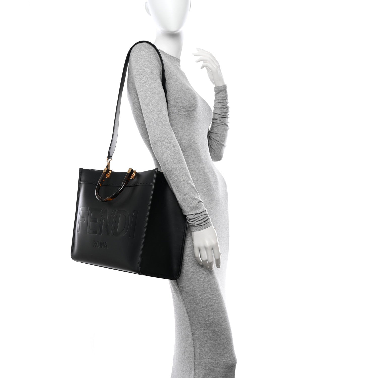 Fendi Vitello King Plexiglass Medium Fendi Sunshine Shopper Tote Black 2 of 13