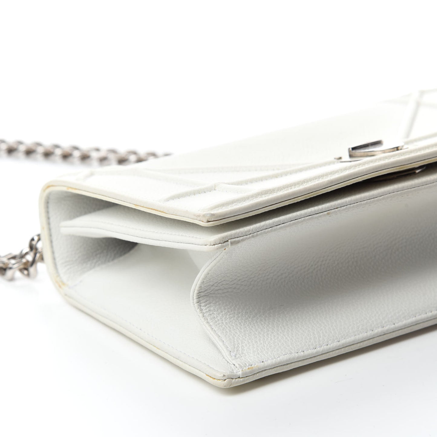 Grained Calfskin Small Diorama Flap Bag White
