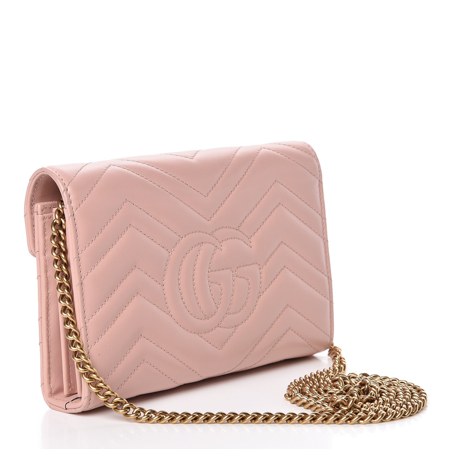 Gucci Calfskin Matelasse GG Marmont Chain Wallet Perfect Pink 3 of 14