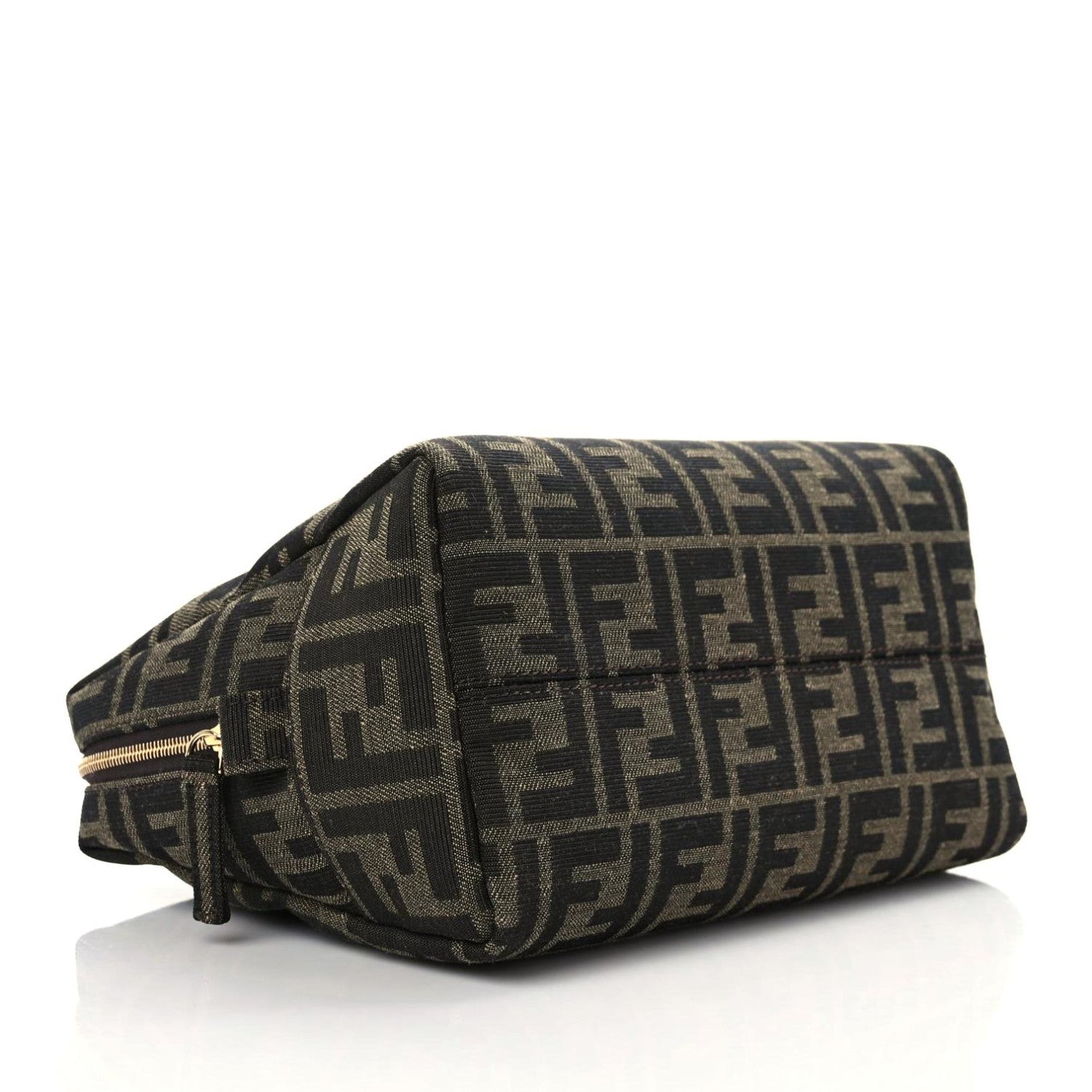 Fendi Fabric Jacquard FF 1974 Medium Trapezoid Beauty Pouch Tobacco Moro Black 4 of 11