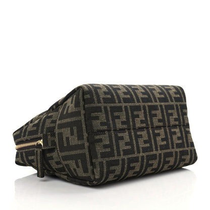 Fendi Fabric Jacquard FF 1974 Medium Trapezoid Beauty Pouch Tobacco Moro Black 4 of 11