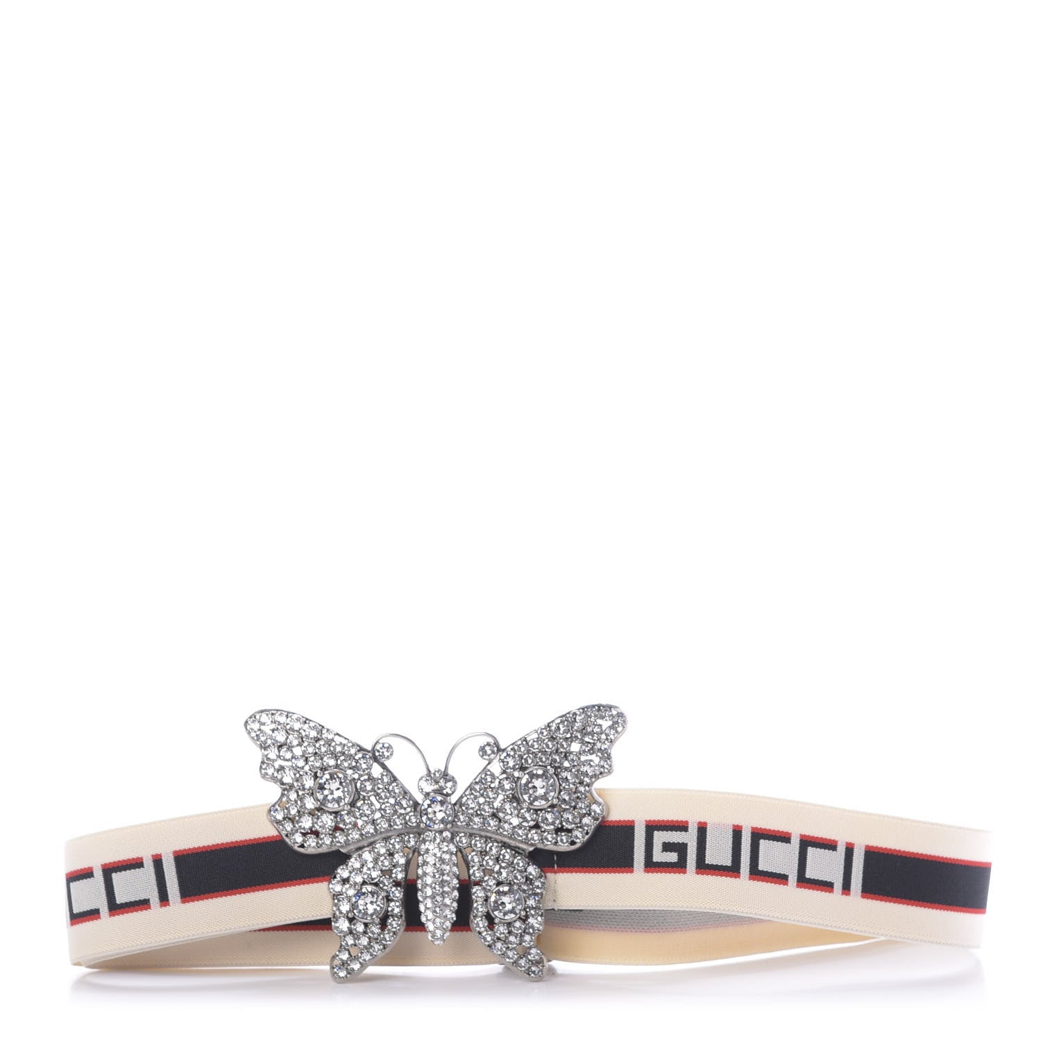 Gucci Jacquard Crystal Stripe Butterfly Belt 90 36 White 1 of 9