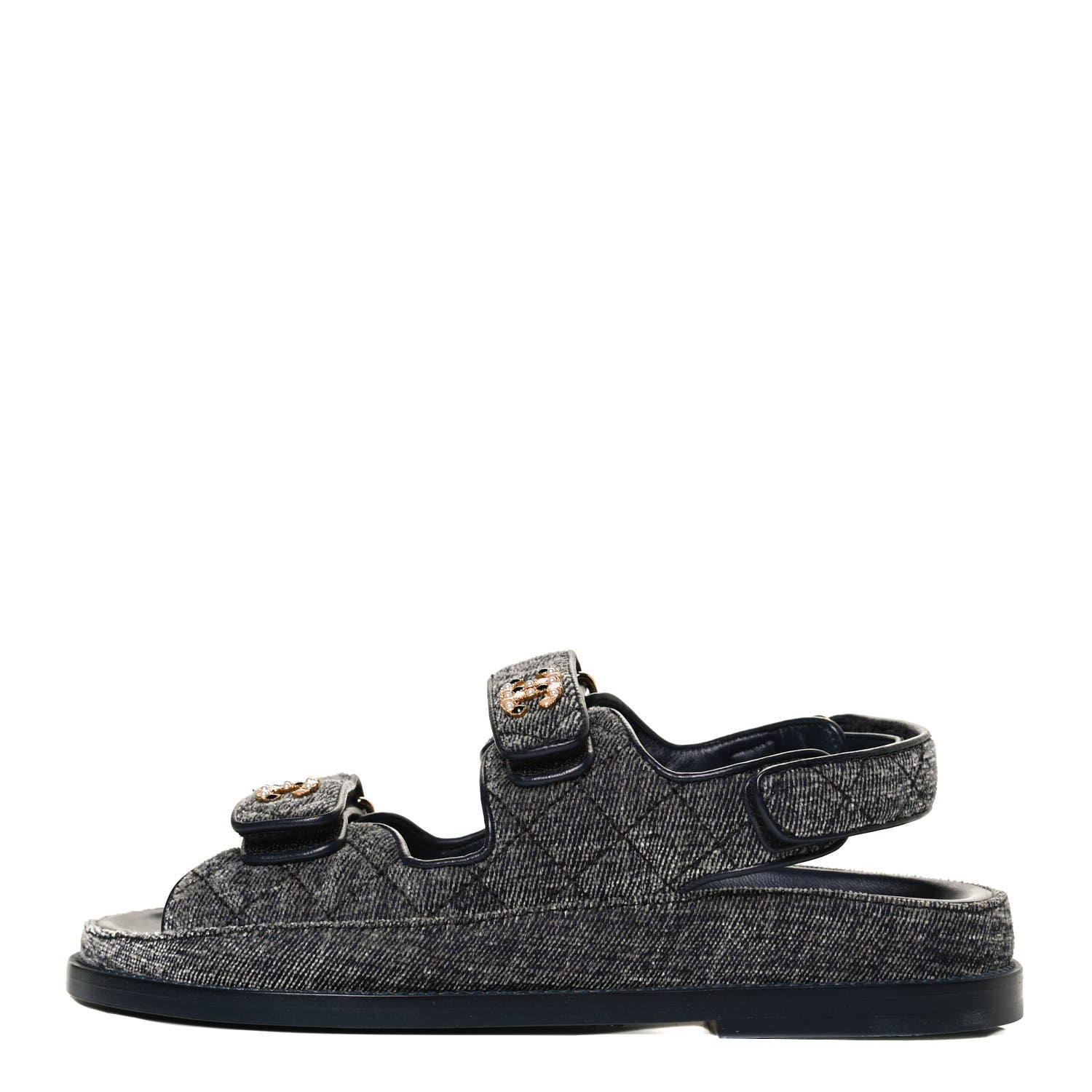 Chanel Velvet Velcro Dad Sandals 36 Grey 1 of 12