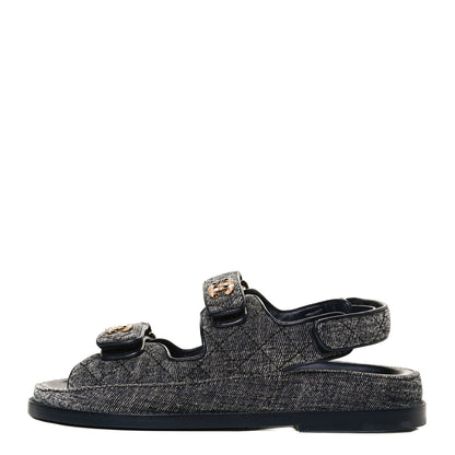 Chanel Velvet Velcro Dad Sandals 36 Grey 1 of 12