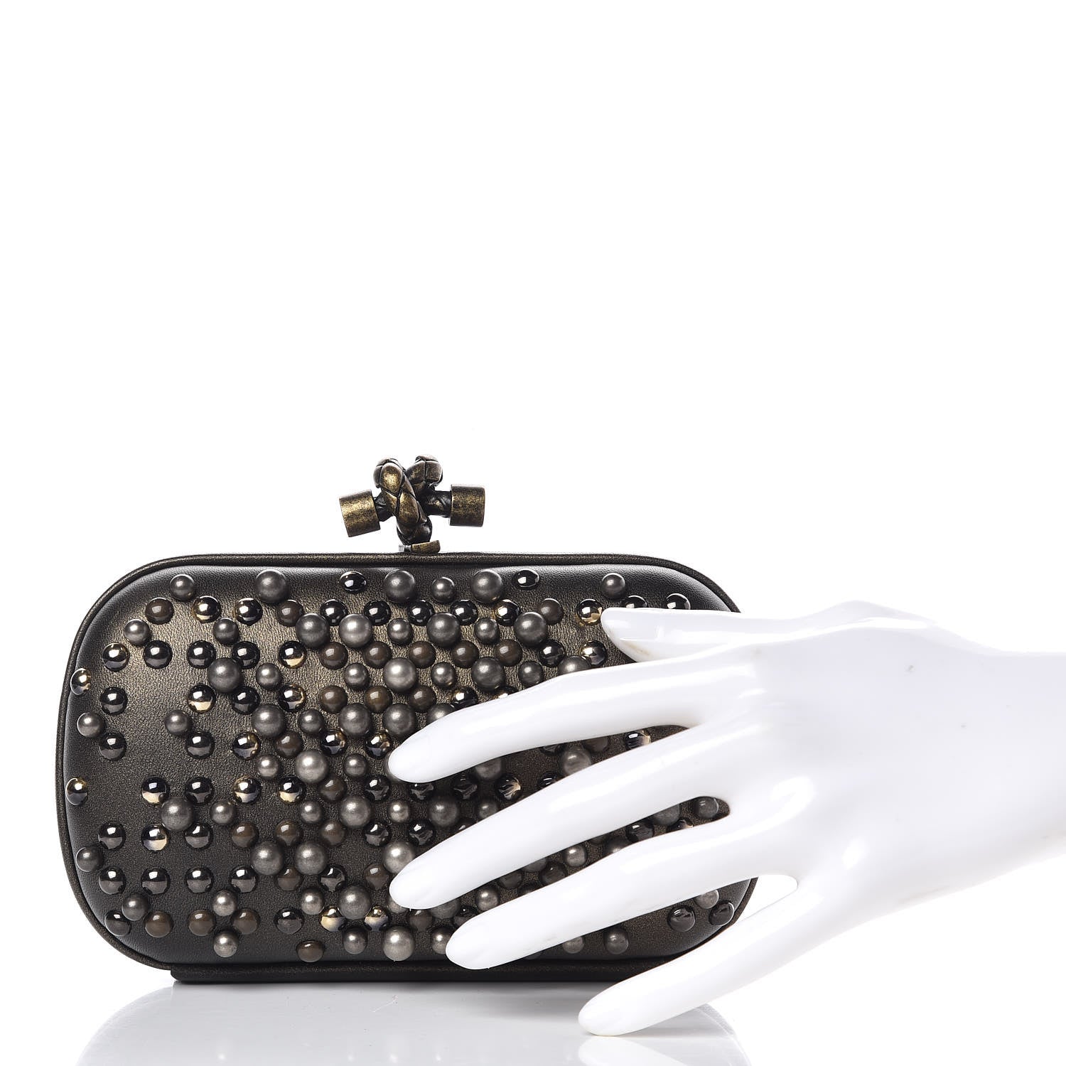Bottega Veneta Nappa Pearl Embellished Knot Studded Clutch Gold 2 of 9