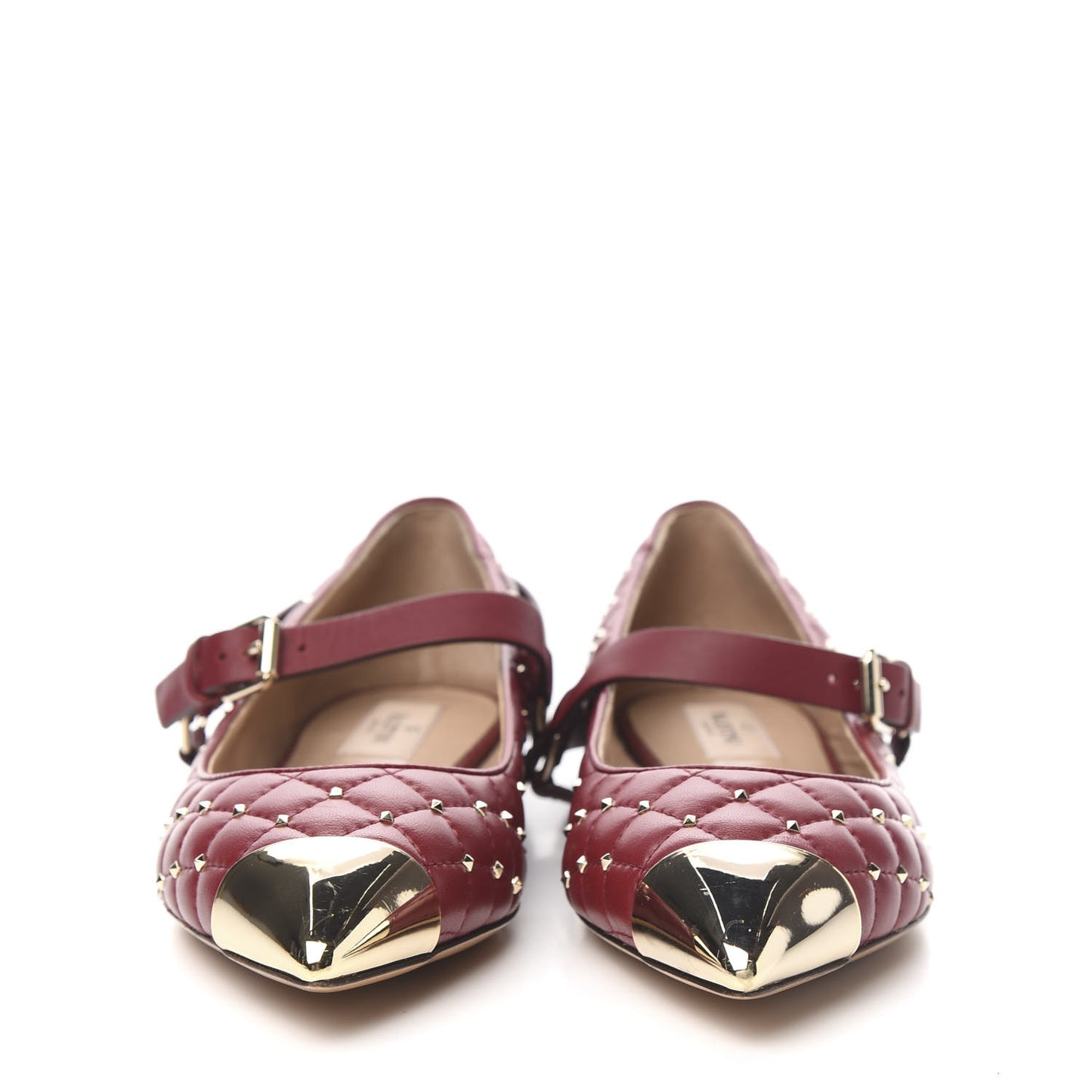 Lambskin Rockstud Spike Captoe Ballerina Flats 38 Rubin Gold