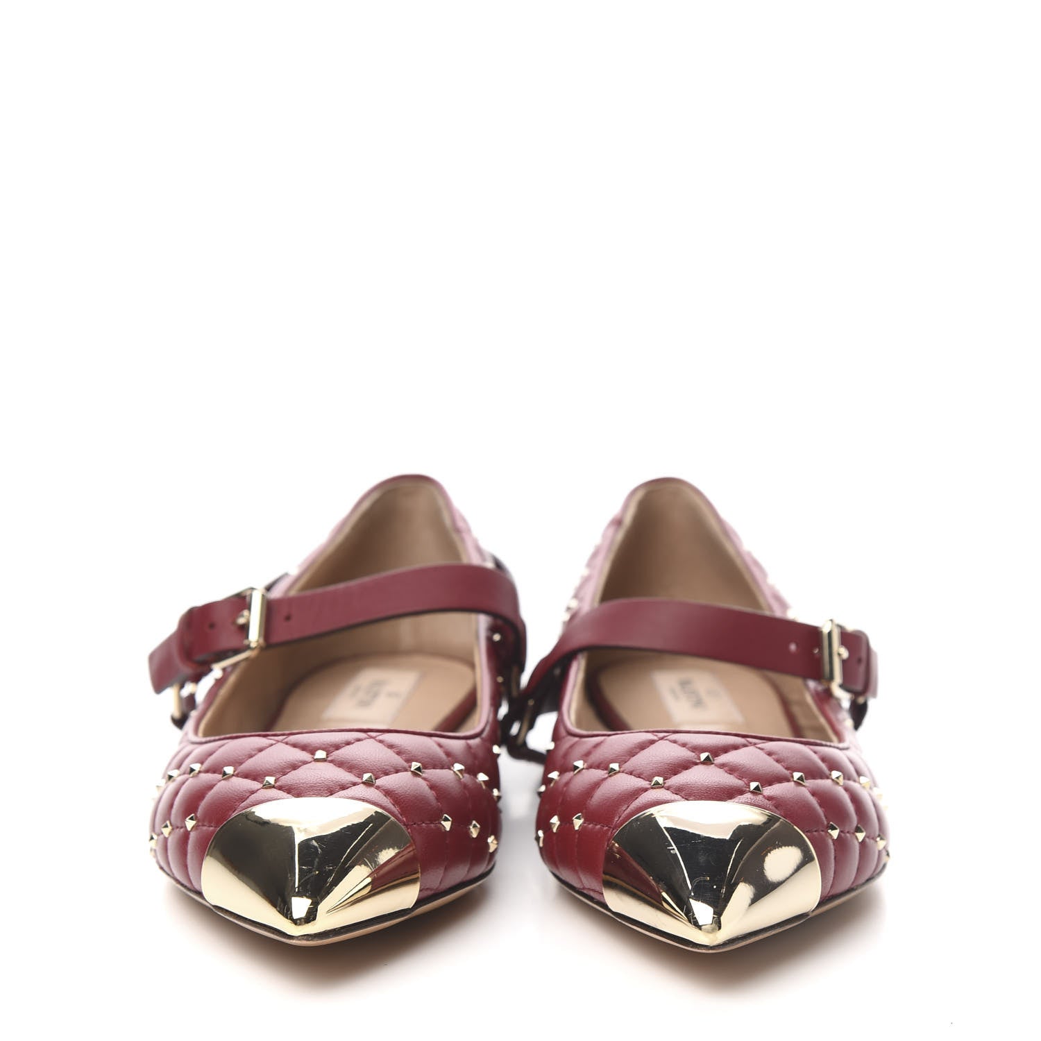 Valentino Garavani Lambskin Rockstud Spike Captoe Ballerina Flats 38 Rubin Gold 2 of 9