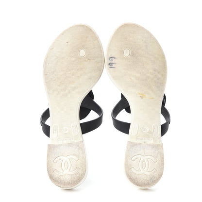 Chanel Jelly Quilted Camellia Thong Sandals 36 Black White 6 of 9
