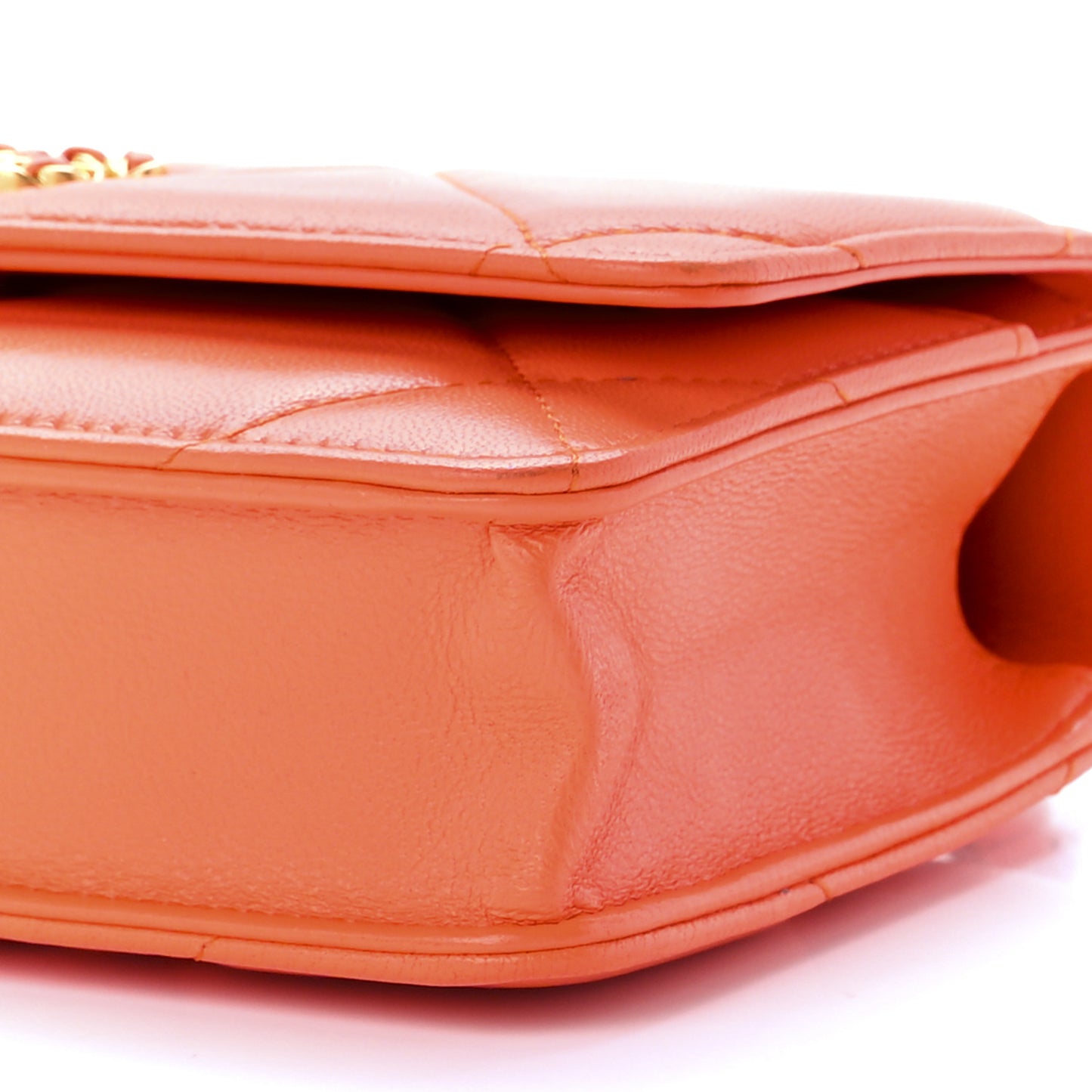 Lambskin Quilted Chanel 19 Wallet On Chain WOC Orange