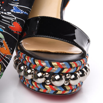 Christian Louboutin Patent Crepe Satin Loubitag Levantine 120 Wedge Sandals 36 Black 8 of 11