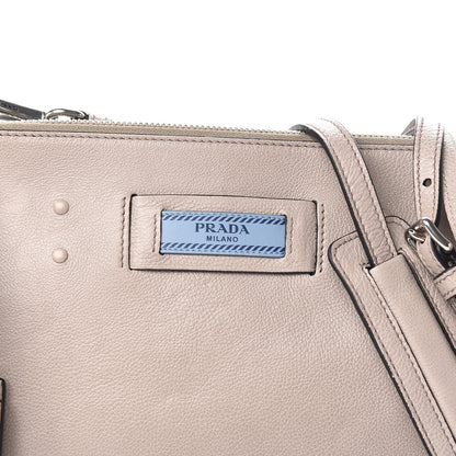 Prada Glace Calf Etiquette Double Zip Crossbody Bag Pomice Astrale 10 of 10