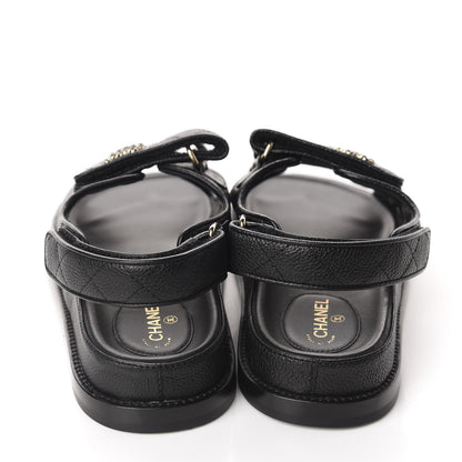 Chanel Grained Calfskin Velcro Dad Sandals 39 Black 5 of 10