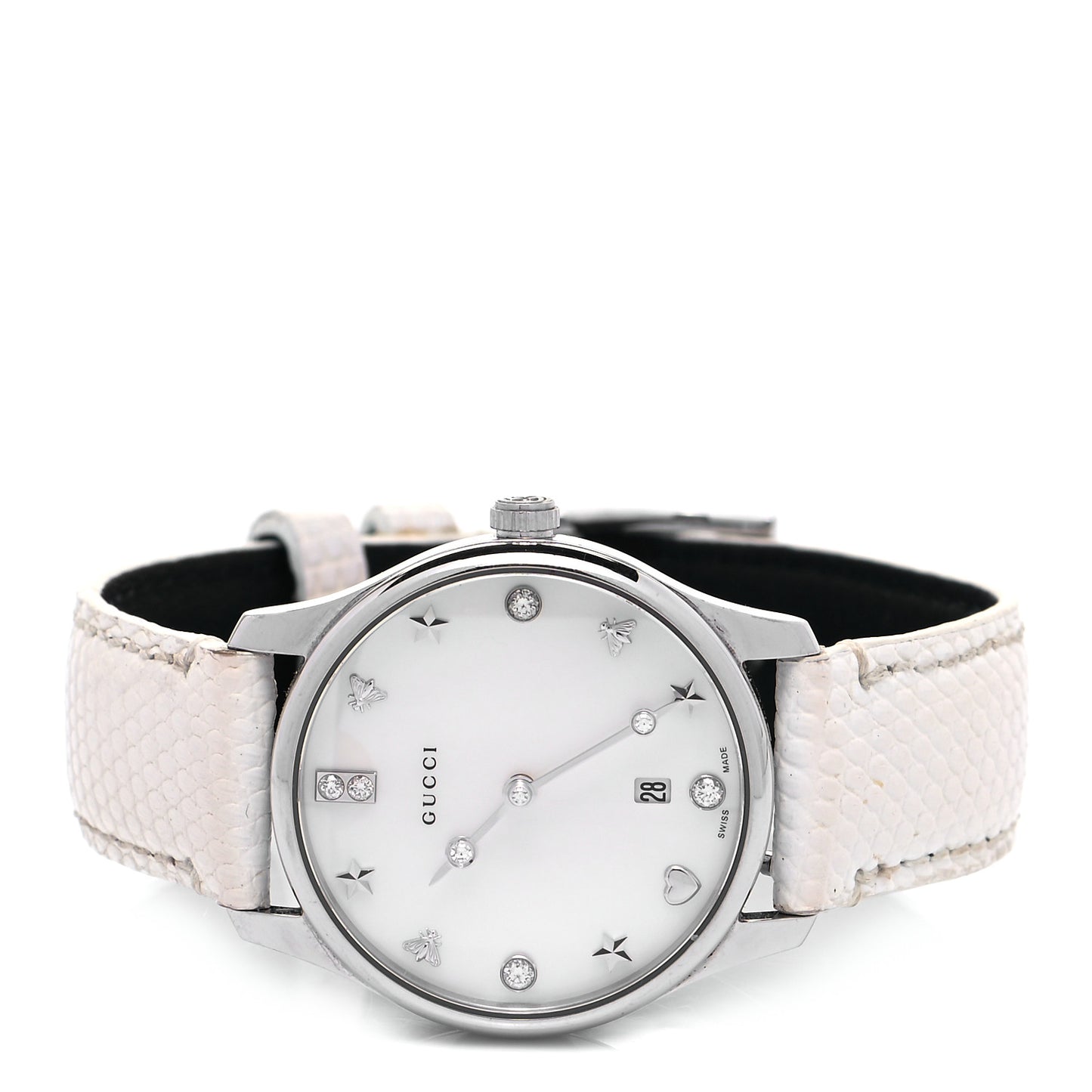 Stainless Steel Calfskin Diamond Mother of Pearl 29mm G-Timeless Charm Quartz Watch
