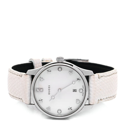 Gucci Stainless Steel Calfskin Diamond Mother of Pearl 29mm G-Timeless Charm Quartz Watch 2 of 6
