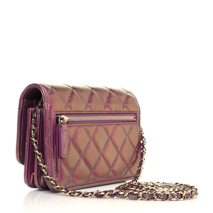 Chanel Iridescent Lambskin Quilted Mini Wallet On Chain WOC Purple 3 of 12