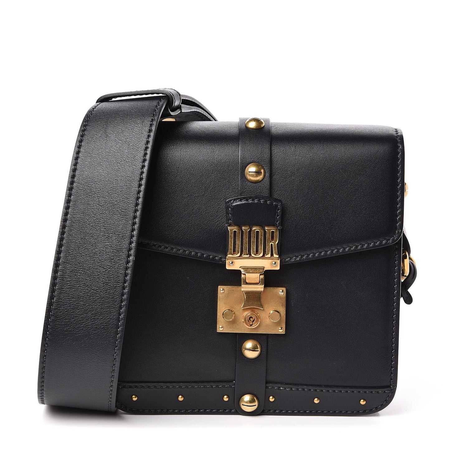 Calfskin Studded Square Dioraddict Flap Black