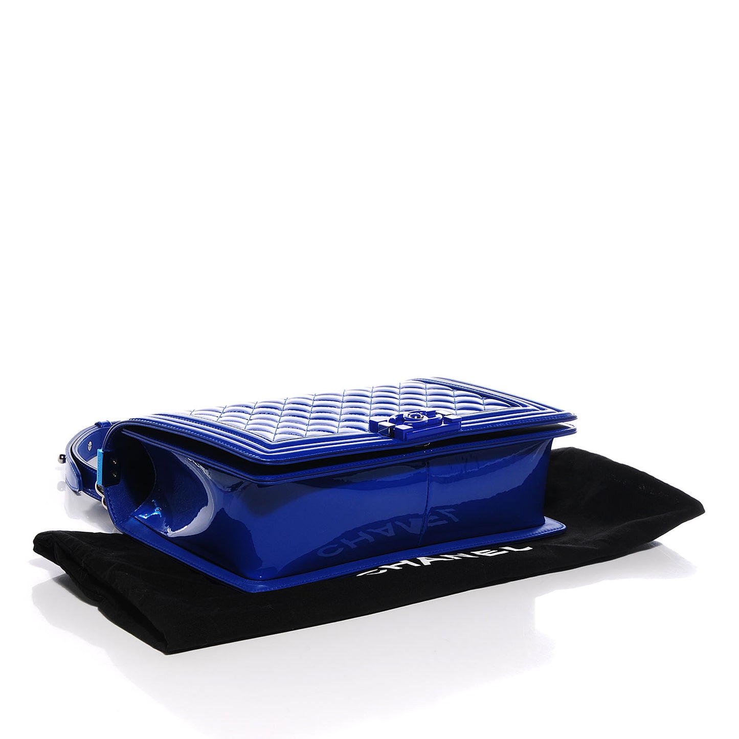 Patent Leather Large Boy Flap Plexiglass Bright Blue