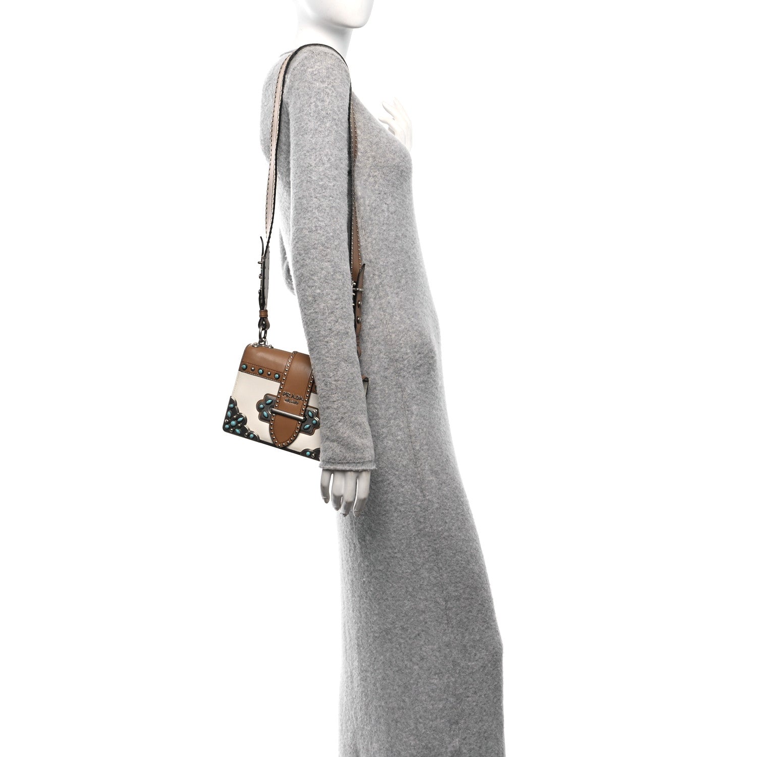 Prada City Calf Studded Folk Cahier Bag White Caramel 2 of 10