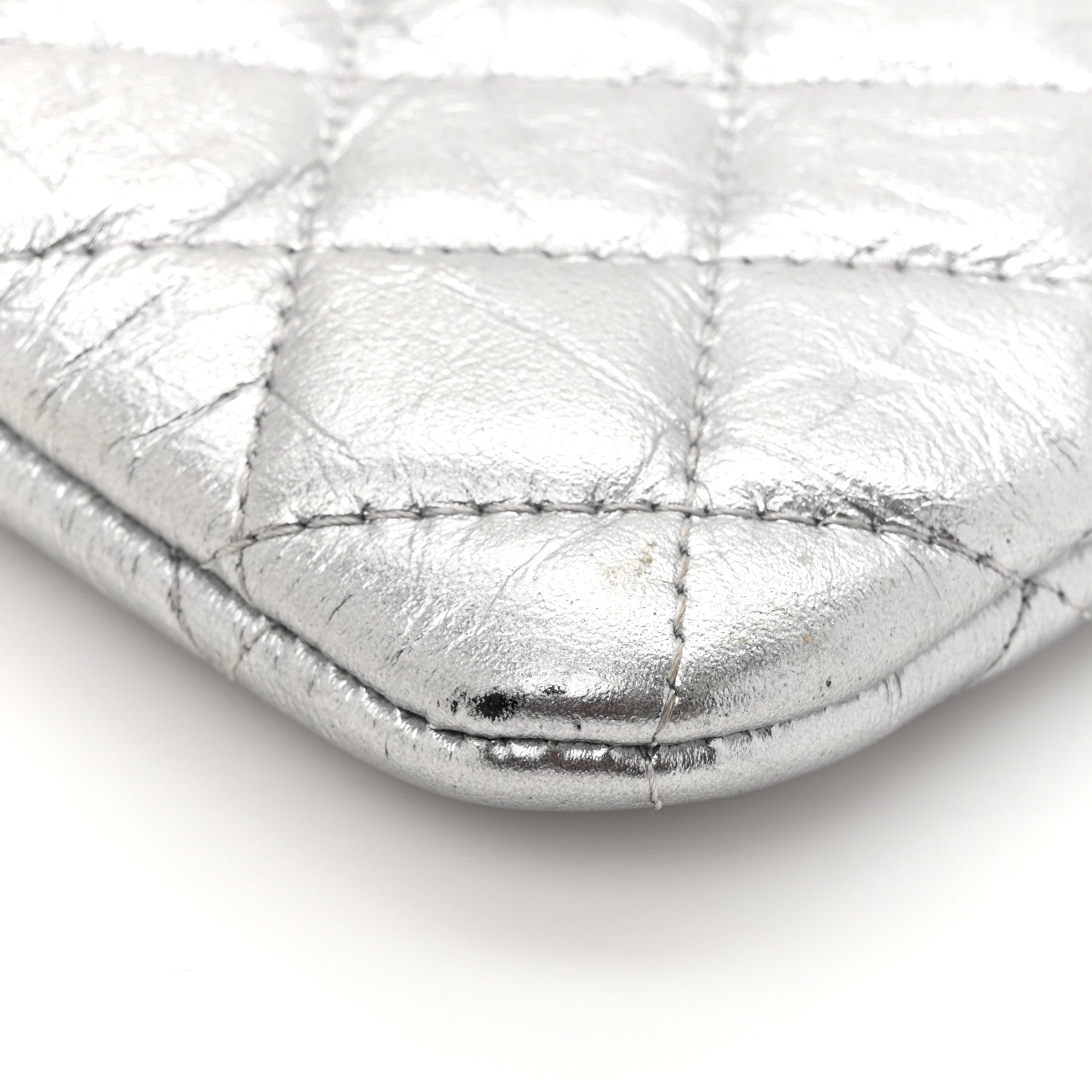Chanel Metallic Aged Calfskin Quilted Small Cosmetic Pouch Silver 8 of 12