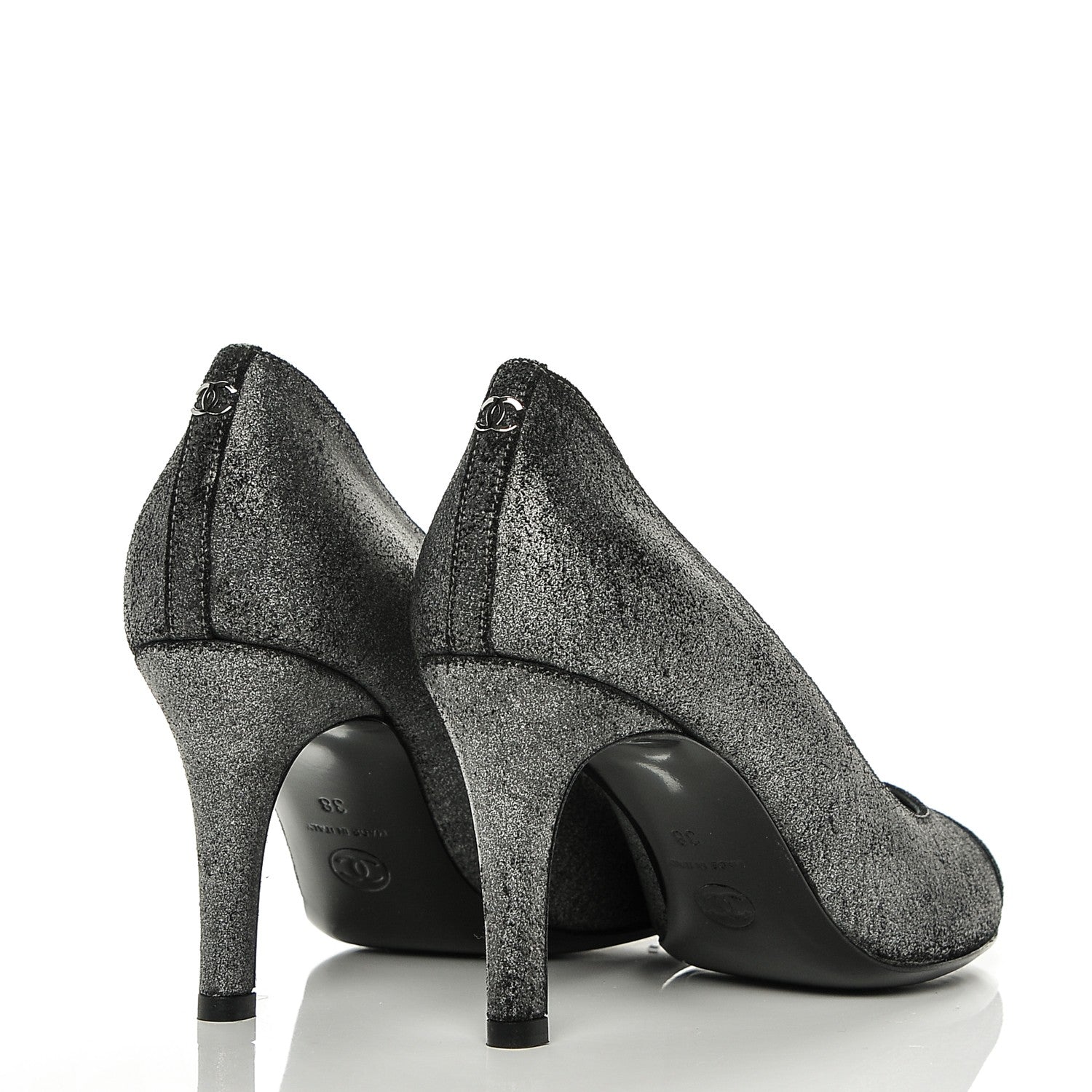 Chanel Distressed Suede CC Cap Toe Pumps 38 Anthracite 4 of 6